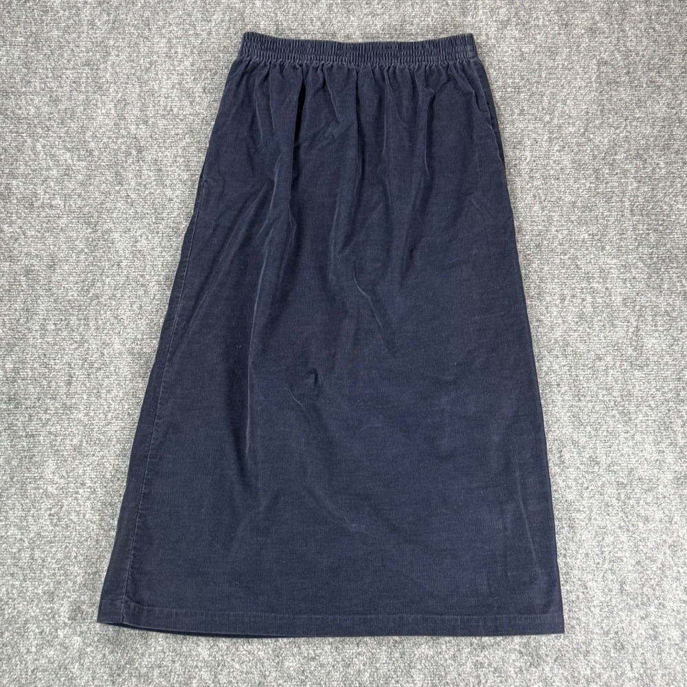 Vintage LL Bean Women's Medium Navy Corduroy Midi Skirt Made in USA 90s